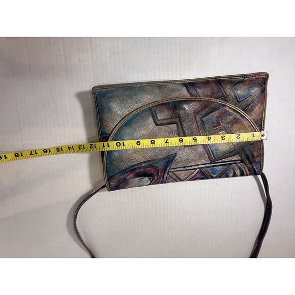 Signed Jane Yoo Purse Hand Painted Leather Crossbody 1980s Abstract Wearable Art - Picture 7 of 16